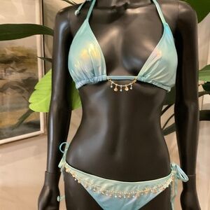 Ocean Blue Bikini with Charming Bikinis Cinderella Chain Charm!